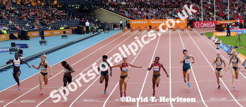 Dafne Scrippers wins the 100 metres B race at the Glasgow Diamond League. Photo: David T. Hewitson/Sports for All Pics